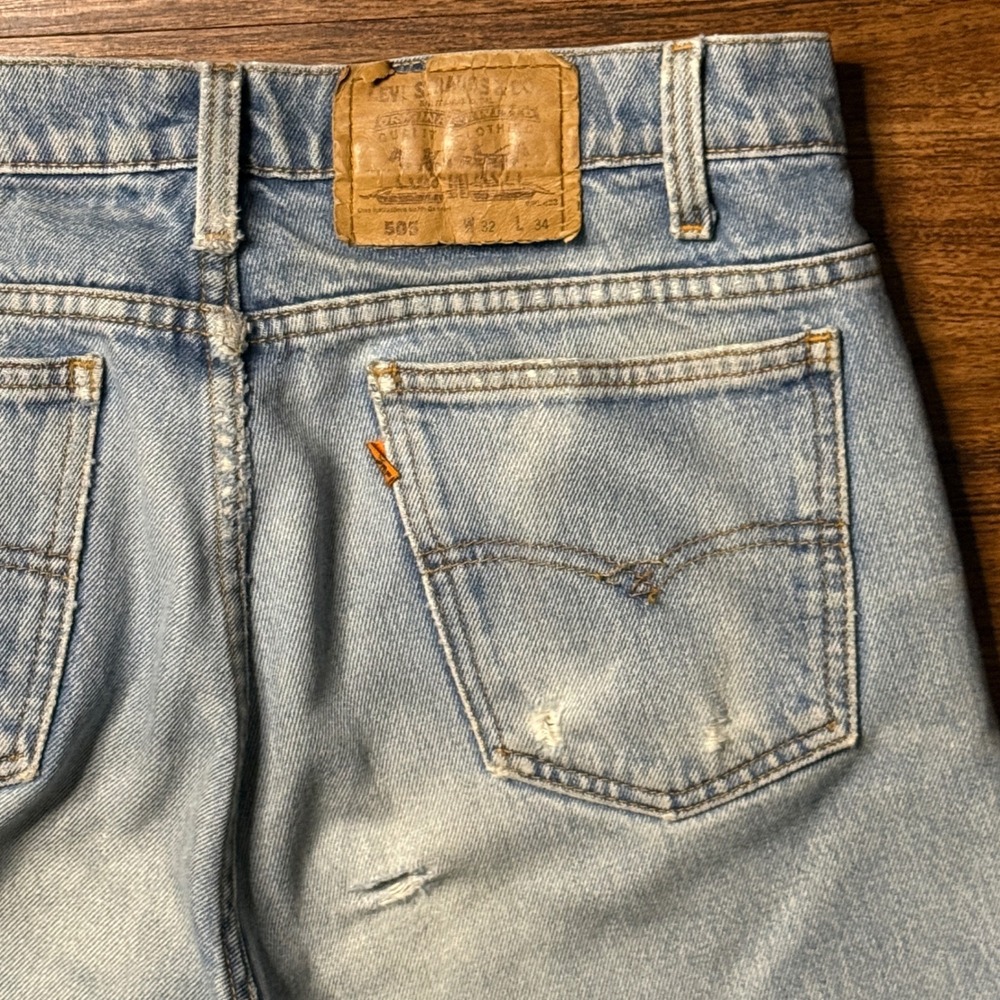 Vintage Levis 505 Orange Tab Jeans Mens 32x28 Light Wash Distressed Denim